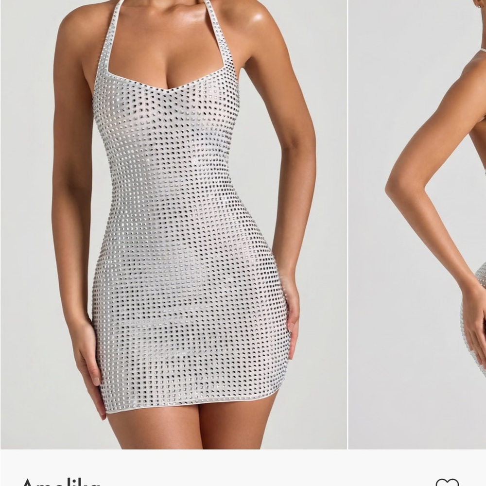 Oh Polly White Halter Mini Dress with Silver Studs - Picture 2 of 3